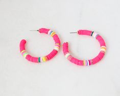 more cute and fun necklaces and earrings in DearDanielleJewelry: https://www.etsy.com/shop/DearDanielleJewelry?ref=seller-platform-mcnav§ion_id=28417638 Rainbow 🌈 fun confetti hoop earring. Multi color surfer earring. polymer. rubber beads heishi earring Very sweet very light colorful rubber beads hoop earrings. Must have for spring and summer! 2inch diameter. Please pick color your confetti color: pink, turquoise, multi, black, rainbow pearl(sold out),white (soldout, will be in stock July7) ** Beaded Hoop Earring, Fun Necklaces, Rubber Bead, Rainbow Pearl, Polymer Earrings, Black Rainbow, Hippie Earrings, Hippie Necklace, Rainbow Beads