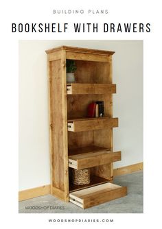 the book shelf with drawers is made out of wood