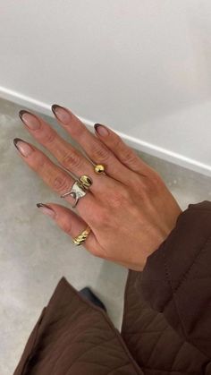 brown french nails, fall nails 2024, fall, rings, jewellery Unique Brown Nails, Nail Designs Chic, Autumn Nail Designs, Elegant Wedding Nails, Bieber Nails, Nails Fall Nails, Brown Nails Design, Nails Trending, Trending Colors