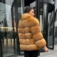 Luxury Women Real Red Fox Fur Stand Coat Jacket Fluffy Fur Warm Overcoat Outwear Jacket Fluffy, Wide Shoulders, Fox Fur Jacket, Red Fox, Real Fur, Fox Fur, Luxury Women, Fur Jacket, Fall Fashion