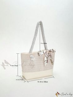 Bird in Bag - Decorative Straw Bag - Perfect for Summer Beach Travel Beige Rectangular Beach Bag For Daily Use, Beige Rectangular Beach Bag With Large Capacity, Large Capacity Rectangular Beige Beach Bag, Large Capacity Beige Rectangular Beach Bag, Beige Square Shoulder Bag For Beach, Beige Rectangular Summer Beach Bag, Rectangular Beige Canvas Bag For Vacation, Beige Rectangular Canvas Bag For Vacation, Trendy Cream Beach Bag For Beach Season