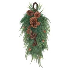 pine cones and evergreen needles hang from the top of a christmas tree ornament