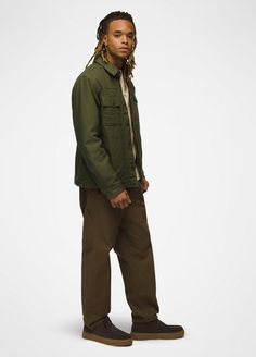 A cotton canvas jacket with workwear-inspired style and a warm flannel lining. Cotton Outerwear With Pockets For Outdoor, Cotton Shacket For Everyday Winter Use, Khaki Outerwear With Cargo Pockets For Everyday, Everyday Khaki Outerwear With Cargo Pockets, Relaxed Fit Cotton Utility Jacket For Winter, Cotton Outerwear With Cargo Pockets And Long Sleeves, Winter Cotton Utility Jacket With Pockets, Winter Cotton Utility Jacket With Relaxed Fit, Winter Relaxed Fit Cotton Utility Jacket