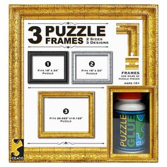 PRICES MAY VARY. A Puzzle Frame for anything you create! Great for drawings, paintings, pictures, school projects, completed puzzles and more! 1 Black Frame for any masterpiece sized 18” x 24”. Perfect for a Ceaco 550 or 750 piece completed jigsaw puzzle 1 Silver Frame for any masterpiece sized 18” x 24”. Perfect for a Ceaco 550 or 750 piece completed jigsaw puzzle 1 Gold Frame for any masterpiece sized 26.625” x 19.125”. Perfect for a Ceaco 1000 piece completed jigsaw puzzle Includes 3 total pu Puzzle Glue, 2000 Piece Puzzle, Double Pointed Knitting Needles, Puzzle Frame, Paintings Pictures, Big Gifts, Puzzle Design, Retro Toys, Arts And Crafts For Kids