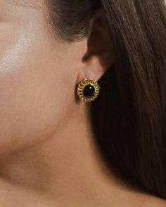 Love dark glam? You'll love styling these striking studs with black enamel centers -- they'll look amazing with any outfit! Available in gold and silver tones. Materials: 14K gold or rhodium plated brass, created onyx Features: 0.75" stud, 9.8mm center stone, Lead & Nickel free, post back Elegant Enamel Jewelry For Evening, Elegant Enamel Jewelry For Party, Black Gold-plated Earrings For Formal Occasions, Gold Jewelry With Black Enamel For Party, Black Enamel Jewelry For Evening, Elegant Black Metal Clip-on Earrings, Formal Black Gold-plated Earrings, Glamorous Black Jewelry For Gift, Black Gold-plated Pierced Earrings