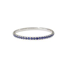 "This finely handcrafted ring is made completely of 14K solid gold and micro pavé set with genuine AAA quality round brilliant cut natural real Blue Sapphire gemstones. Perfect for stacking. ♦ Band Width: approximately 1.3mm ♦ Metal Finish: High Shine Polish ♦ This design is available in Rose, White and Yellow 14K Gold; also in 14K White Gold with Black Rhodium Plated Finish ♦ This item is proudly made in USA. *This piece comes in a Nana Bijou branded white leatherette jewelry gift box, along wi Pave Setting Eternity Band As Promise Ring, Eternity Band With Pave Setting For Promise Ring, White Gold Stackable Rings With Pavé Setting, Classic Sapphire Rings With Pave Setting, Fine Jewelry Pave Setting Eternity Band For Promise Ring, Fine Jewelry Eternity Band With Pave Setting For Promise, Sterling Silver Sapphire Ring With Pave Setting, White Gold Sapphire Eternity Band, Sapphire Eternity Band With Vvs Clarity