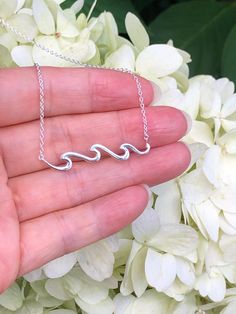 925 Sterling Silver Ocean Wave Pendant Necklace   - Metal: 925 Sterling Silver - Shape: Ocean Wave - Pendant Dimension:33mm(1.30 in) x 5.5mm(0.22 in) x 1.3mm, Thickness 1mm.  - Light Cable Chain: 17" Adjustable (15" + 1" + 1"), Spring Ring Clasp - Color: Silver Wave Pendant, Wave Jewelry, Wave Necklace, Ocean Wave, Metal Necklaces, Ocean Waves, Cable Chain, Spring Rings, Charm Necklace