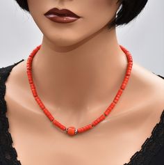 Handmade Italian coral necklace Beaded Orange (or Red) coral choker Chunky statement necklace Unique artisan jewelry gift for women Hand-strung Red Coral Jewelry For Gifts, Hand-strung Red Coral Jewelry As A Gift, Hand-strung Red Coral Jewelry Gift, Adjustable Red Coral Jewelry, Adjustable Hand-strung Red Coral Necklace, Adjustable Round Red Coral Jewelry, Gift Jewelry With Hand-strung Red Coral, Beaded Red Coral Necklaces In Coral Color, Beaded Red Coral Necklace