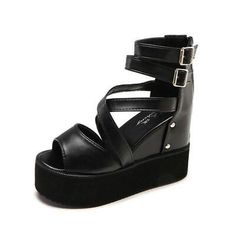 Gothic Womens Punk Summer Roman Platform Peep Toe Sandals High Wedge Heel Shoes  | eBay Punk Style Platform Heels For Spring, Spring Punk Platform Heels, Punk High Heel Sandals For Spring, Spring Punk Sandals With Buckle Closure, Punk Heels With Buckle Closure For Summer, Punk Style Round Toe Summer Heels, Trendy Round Toe Sandals For Concert, Black Edgy Wedge Sandals For Summer, Punk Style Open Toe Heels For Spring