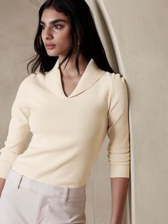 Yasmeen Sailor Sweater | Banana Republic Banana Republic Outfits, Sailor Sweater, Winter Tops For Women, Fits Aesthetic, Well Dressed Women, Sailor Fashion, The Sailor, Chic Sweaters, Work Tops