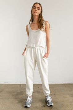 High Waist Sweatpants - Almina Concept Chic Ankle-length Cotton Sweatpants, Elevated Casual Full-length Relaxed Fit Sweatpants, High-waisted Cotton Sweatpants In Relaxed Fit, Relaxed Ankle-length Sweatpants With Pockets, White Cotton Ankle-length Sweatpants, Polished Look, Ankle Length, Jumpsuit Dress, Top Shirt