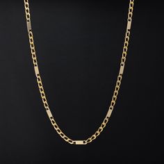 The most gangsta of all chains in our inventory! We love the heft and style of this chain, with the links broken by solid gold in an alternating pattern. This chain would be a stunning double-up on the wrist as well. A most unique chain, and the perfect length too. 18kt yellow gold, 32" in length. Stamped "UNO A ERRE" Please see qualitative report for more information. Gold Long Chain, Modern Mens Rings, Art Jewelry Earrings, Engraved Pendant, Antique Watches, Antique Engagement, Mens Band, Vintage Band, Men's Rings