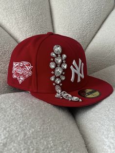 Each rhinestone is hand placed by me. Cheap Fitted Hats With Letter Print, Items To Rhinestone, Hat Collection, Baseball Cap Ideas, Fall Accessories 2024, Embellished Baseball Caps, Diy Baseball Hat, Bedazzled Cowboy Hat, New Era Cap Outfit