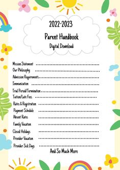 the parent's manual for parents and their children is shown in this printable