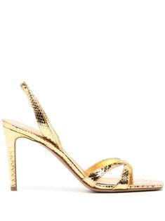 gold-tone calf leather snakeskin effect square open toe crossover strap at the toe slingback strap branded insole high stiletto heel Womens Shoes Sandals, Tone Calves, Paris Texas, Italian Shoes, Couple Games, Fun Couple, Summer Beach Wear, Ballet Flat Shoes, Top Shoes