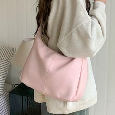 UAKISS - Pure Pink Shoulder Bag Women Elegant Casual Large Capacity Sweet Fashion Tote Bag Pu Leather Korean Style Female Handbag Pink Shoulder Bag, Book Tote Bag, Student Girl, Fashion Tote Bag, Pu Fabric, Bag Cute, Sweet Style, Casual Bags, Pink Bag