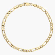 Go for the gold with this 14k yellow gold bracelet designed with square trios of links connected by longer rectangular links that alternate to create a balanced look made for everyday wear. Modern Bracelets With Rectangular Figaro Chain Links, Yellow Gold Figaro Chain Bracelet With Rectangular Links, Rectangular Gold Bracelet With Solid Link Construction, Classic Gold Bracelet With Rectangular Chain, Classic Rectangular Chain Gold Bracelet, Yellow Gold Figaro Chain Link Bracelet, Modern Yellow Gold Figaro Chain Bracelets, Gold Rectangular Solid Link Bracelet, Modern Yellow Gold Figaro Chain Bracelet