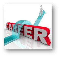 the word career is shown in red and blue letters with arrows pointing up to it