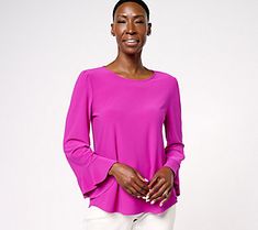 You'll feel simply gorgeous when you're wearing this elegant top. Flouncy ruffled sleeves add graceful movement with every swing of the arm. From Dennis Basso. Graceful Movement, Dennis Basso, Ruffled Sleeves, Sleeve Detail, For Today, Knit Top, Top Brands, Top Blouse, Tops & Tees