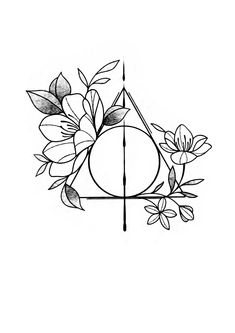 a drawing of a flower and triangle with leaves