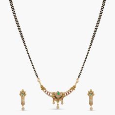 Floral Classic Antique Mangalsutra Set Antique Mangalsutra, Mangalsutra Set, Black Beads Necklace, Buy Jewellery Online, Antique Jewelry Indian, Indian Jewellery Design, Length Necklace, Traditional Earrings, Black Bead Necklace