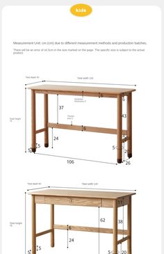 an image of a table with measurements and measurements for the top, bottom and bottom