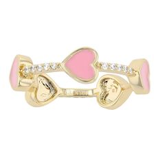 You will love the charming design of this cubic zirconia pink enamel heart stacking ring. Click on this JEWELRY & WATCHES GUIDE to learn about fit, styles, materials and more! You will love the charming design of this cubic zirconia pink enamel heart stacking ring. Click on this JEWELRY & WATCHES GUIDE to learn about fit, styles, materials and more! FEATURES Width: 6 mm Shank style: stackable Band fit: comfort fit Metal: brass Plating: 14k gold Finish: polished Packaging: velvety pouchSTONE DETA Pink Enamel Stackable Jewelry, Pink Adjustable Heart Ring For Promise, Adjustable Pink Heart Ring For Promise, Pink Enamel Stackable Ring As Gift, Pink Stackable Enamel Ring As A Gift, Pink Enamel Promise Ring, Rose Gold Stackable Heart Ring For Valentine's Day, Stackable Rose Gold Heart Ring For Valentine's Day, Pink Heart Promise Ring For Valentine's Day