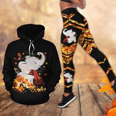 Elephant Autumn All Over Print Leggings Hoodie Set Outfit For Women   Hts1492 Shipping from the US. Easy 30 day return policy, 100% cotton, Double-needle neck, sleeves and hem; Roomy Unisex Fit. Fall Season Hoodie Activewear For Loungewear, Fall Workout Hooded Sweatshirt, Hooded Workout Hoodie For Fall, Hooded Fall Workout Hoodie, Fall Workout Hoodie, Fall Activewear With Drawstring Hood, Cozy Fit Activewear With Drawstring Hood For Fall, Cozy Fit Fall Activewear With Drawstring Hood, Hip Hop Style Stretch Sweatshirt For Fall