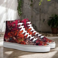 Division St. Men's High Tops Sneakers No.8206 | Robert August High Tops Sneakers, The Division, Graffiti Prints, Mens High Tops, Footwear Collection, Bold Black, Black Kids, Stylish Shoes, White Canvas