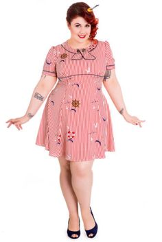 Hell Bunny Nautical Dream Sailor Pin-up Sail Away Striped Nautical Mini Dress Nautical Dress, Awesome Outfits, Brass Buttons, Fashion Bug