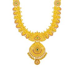 Fall in love with the unmatched quality of this 22K gold necklace from Virani Jewelers. Set includes necklace and matching Jhumki drop earrings Designed with curled peacock accents Features precious CZ gemstones, rubies, and emeralds Perfect for all formal occasions When you’re attending a special event, it’s essential that you look the part, and adding a 22K gold necklace from Virani Jewelers definitely can’t hurt. This gorgeous necklace features Virani’s signature 22K gold embellished with CZ 22k Gold Necklace, Jhumki Earrings, Yellow Gold Necklace, Gold Long Necklace, Gorgeous Necklaces, 22k Gold, Designer Earrings, Long Necklace, Special Event