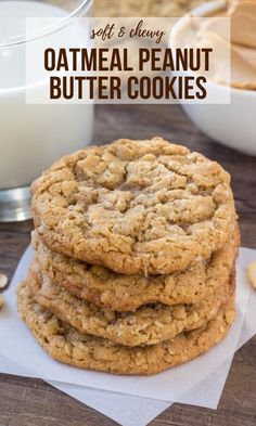 oatmeal peanut butter cookies stacked on top of each other