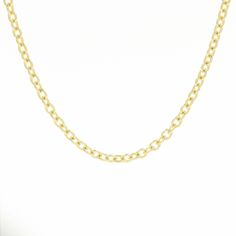 Introducing the Jupiter Chain, a stunning 14K Yellow Gold Medium Round Cable Chain that is 15 inches in length and 4.05mm in width. This exquisite chain is the perfect accessory to elevate any outfit, adding a touch of elegance and sophistication. Crafted with high-quality materials, this chain is durable and long-lasting, making it a timeless piece for your jewelry collection. Whether worn alone or paired with a pendant, the Jupiter Chain is sure to make a statement. Shop now and add a touch of luxury to your look! Luxury Figaro Chain Necklace With Oval Links, Luxury Figaro Chain Link Necklace, Elegant Figaro Chain Link Necklace, Timeless Gold Chain Link Necklace, Timeless Gold Chain Necklace, Curb Chain Link Necklace, Yellow Gold Curb Chain Link Necklace, Yellow Gold Cable Chain Link Necklace, Classic Oval Link Curb Chain Necklace