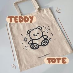 "Teddy Tote Bags to add a touch of cuteness to your everyday! This Tote Bag is perfect to take while on errands, grocery shopping as a shopper tote, or taking to work/class! Details - Heavy Canvas Fabric (12oz Standard) - 15.75 x 15.25 inches - Handle Length: 21.5\" (54.61cm) - Reinforced Handle stitching for durability - Cute Teddy Bear with sparkle drawing Tote Bag care: Spot Clean with cold water is advised, placing in washing machine may cause shrinkage and fade All designs are 100% from Dream Chapter Studio, please feel free to send a message if you have any questions!" Cute Large Capacity Canvas Pouch Bag, Cute Design Tote Bags For School, Cute Large Capacity Shoulder Bag For Gift, Cute Shoulder Bag For Gift, Cute Beige Shoulder Bag For Daily Use, Cute Tote Shoulder Bag For Daily Use, Trendy Bags With Cute Design For Gifts, Cute Beige Canvas Bag For Daily Use, Trendy Cute Bags For Gifts