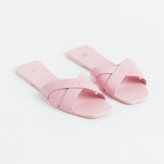 Genuine H&M New With Tag Material: Vegan Leather Color: Soft Pink Lovely Pink Color.. Casual Slide Will Match Most Of Your Spring/ Summer Attires. Trendy Pink Slip-on Sandals, Casual Pink Slip-resistant Sandals, H&m Pink Casual Mini Dress, Casual Pink Mini Dress By H&m, Pink Slip-on Flat Sandals, Goth Platforms, Pink Loafers, Black Platform Sneakers, Chunky Black Boots