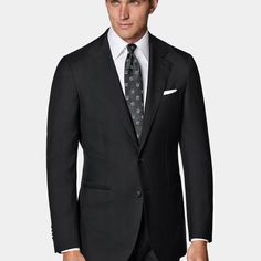 This black suit features a slim chest and waist, natural shoulders, single-breasted closure, notch lapel, and jetted pockets. The full-canvas construction ensures a sleek, fitted silhouette suitable for all refined occasions. Classic Single-breasted Semi-formal Pantsuit, Classic Single-breasted Pantsuit For Semi-formal Occasions, Classic Single Breasted Formal Pantsuit, Classic Single-breasted Formal Pantsuit, Black Suit With Pressed Crease, Black Suits With Pressed Crease, Formal Pantsuit With Notch Lapel And Welt Pockets, Classic Pantsuit With Single Button And Suit Collar, Classic Pantsuit With Notch Lapel And Concealed Placket