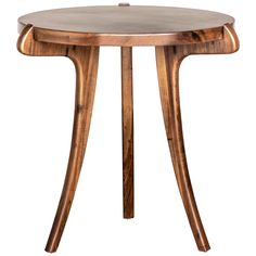 a round wooden table with two legs and a circular top on an isolated white background