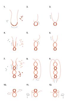 the steps to make an ornament necklace with beads and beads in red ink