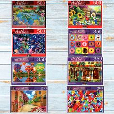 the puzzles are all different colors and sizes