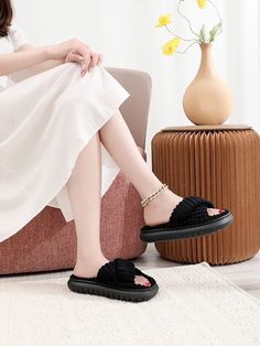 Our Open-Toe Cross Band Linen Soled Indoor Slippers For Winter provide maximum comfort for your feet! Constructed of a linen sole and crossed bands, these slippers are designed for superior warmth and cushioning during the colder months. The open-toe design ensures breathability, while the lightweight, durable material will help keep your feet warm and comfortable. Designed by 4COLORDRESS Normal Body, Indoor Slippers, Boot Jewelry, Romper Dress, Handbag Shoes, House Slippers, Women's Wardrobe, Pant Shirt, Toe Designs