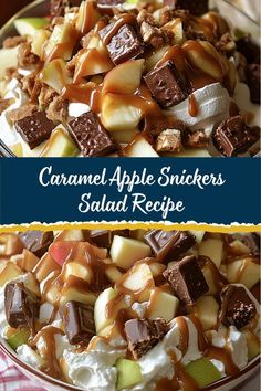 caramel apple snickkers salad recipe in a bowl