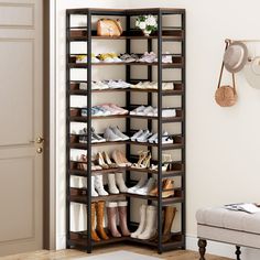 9-Tier Corner Shoe Rack, Freestanding Shoe Storage Shelf Tribesigns Corner Shoe Rack, Large Shoe Storage, Shoe Rack Tall, Shoe Storage Design, Vertical Shoe Rack, Space Saving Shoe Rack, Shoe Rack Organizer, Hallway Closet, Shoe Storage Shelf