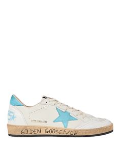 Golden Goose's Ball Star Sneakers Are Updated For The Season With Light Blue Logo Stars And Leather Heel Tabs.       Composition: Leather Cotton Rubber   Heel Height: &Quot;    Imported Leather Sneakers With Star Logo For Streetwear, Casual Low-top Sneakers With Star Logo, Casual Sneakers With Star Logo, Casual Sneakers With Star Logo And White Sole, Casual High-top Sneakers With Star Logo, Golden Goose Ball Star, Bday Wishlist, Star Sneakers, Blue Logo