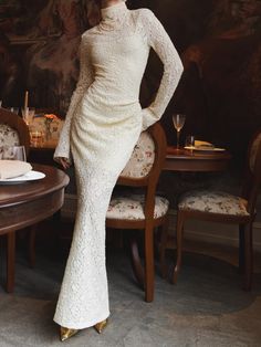 Openwork maxi dress :: LICHI - Online fashion store Wedding Gown Simple Elegant, Wedding Gown Simple, Elegant Bodycon Dress, Bodycon Maxi Dress, Fitted Maxi Dress, White Long Sleeve Dress, Timeless Dress, Bodycon Maxi Dresses, Online Fashion Store