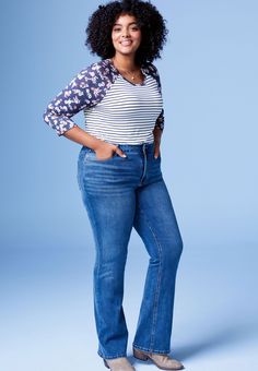 Denimflex™ Fabric - Curvy Fit - Designed To Flatter With More Room In The Hip And Thigh Eliminates Waist Gapping - Medium Sandblasted Wash - All Pockets Are Functional - Button And Zipper Closure - Finished Hem - Model Is 5' 10" With A 30 Inch Inseam And Wearing A Size 16W Long. Imported - 87% Cotton 12% Polyester 1% Spandex - Machine Wash Plus Sized Straight Leg Jeans, Ripped Plus Size Jeans, Mom Jeans Big Size, Plus Sized Straight Jeans, Mom Jeans For Apple Shape, Womens Jeans Curvy, Popular Jeans, Maurices Plus Size, Plus Size Pants