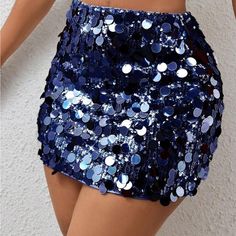 Super Cute And Stylish Ships In 5-10 Business Days Navy Sequin Skirt, Navy Blue Concert Outfit, Fitted Blue Sequin Bottoms, Blue Sequined Bottoms For Party Season, Fitted Blue Bottoms For Party Season, Blue Fitted Bottoms For Party Season, Fitted Blue Sequin Skirt, Blue Fitted Sequin Skirt, Blue High-waist Skort For Party