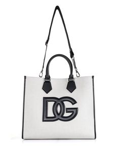 40% Cotton 35% Lino 05% Viscose 20% Calf | Dolce & Gabbana Men's Canvas Shopping Bag in Ivory/Black | SS23 Canvas Shopping Bag, Dolce And Gabbana Man, Dolce And Gabbana, Canvas, Black