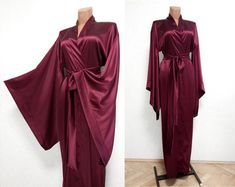 Silk kimono robe, silk robe, Bridal robe, kimono robe, long silk robe, red kimono, wedding kimono, c Elegant Robe For Wedding Night, Silk Robe With Kimono Sleeves For Party, Elegant Silk Summer Robe, Elegant Summer Silk Robe, Elegant Evening Wrap Gown, Silk Robe With Kimono Sleeves For Evening, Elegant Kimono With Kimono Sleeves As A Gift, Silk Party Robe With Kimono Sleeves, Elegant Satin Finish Kimono For Party