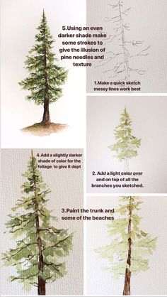 how to paint a pine tree with watercolors