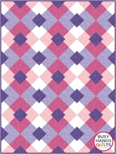 a pink and purple checkered quilt pattern with the words busy quilts on it